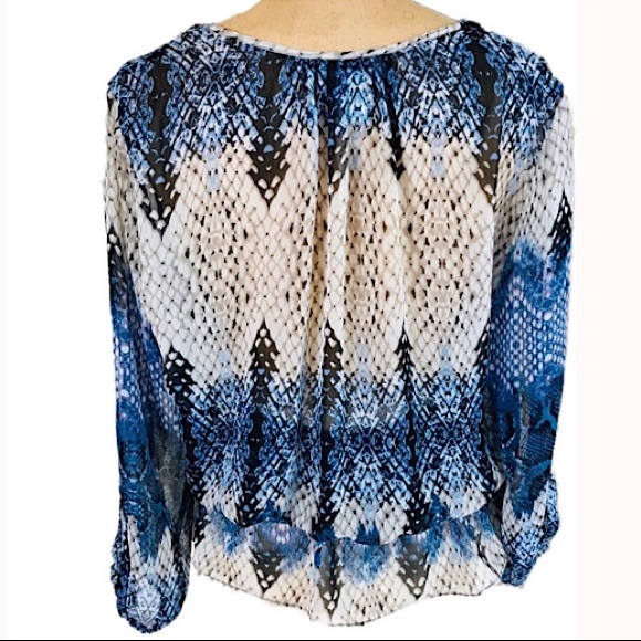 Caché Jeweled Blue Peplum Blouse, Medium - Picture 3 of 11